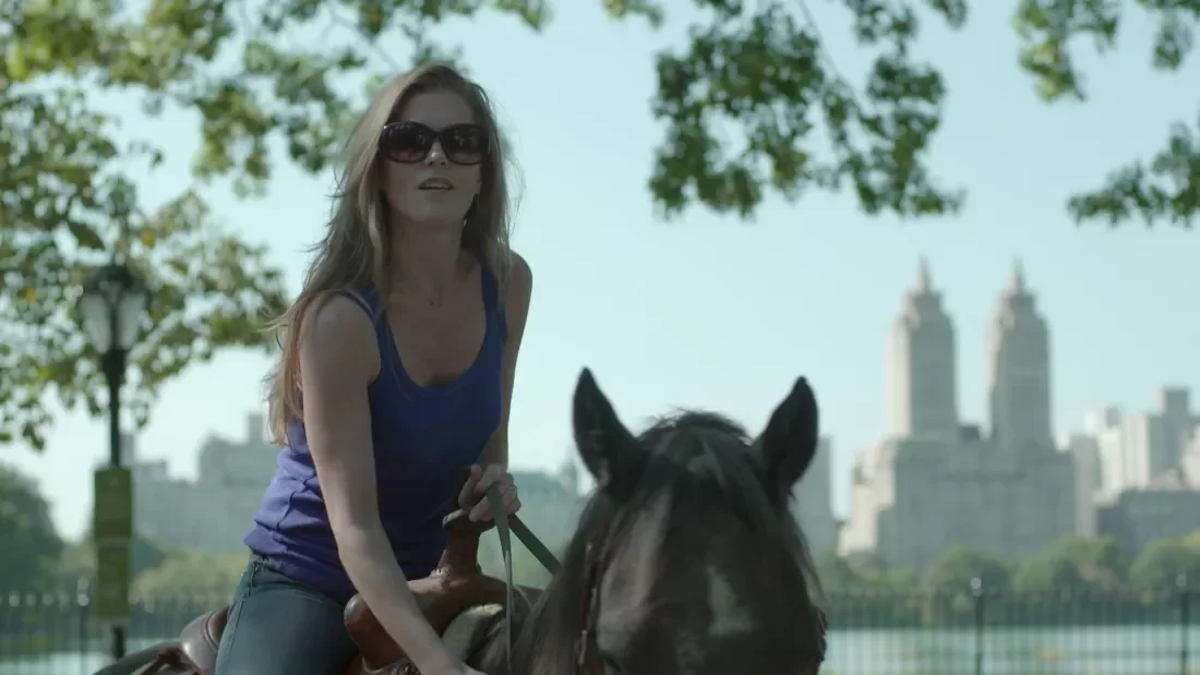 Barbara Hannigan on a horse
